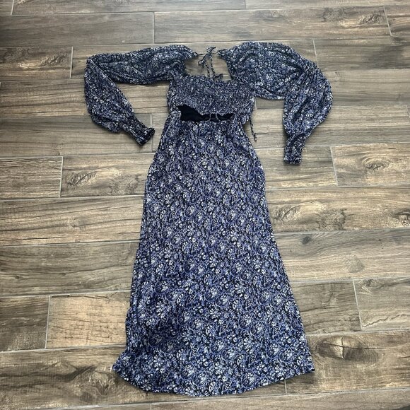 Free People Aglow Smocked Long Sleeve Midi Dress Small (201) - Picture 3 of 7